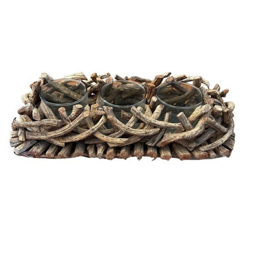 Rustic wood candle holder 3 votives